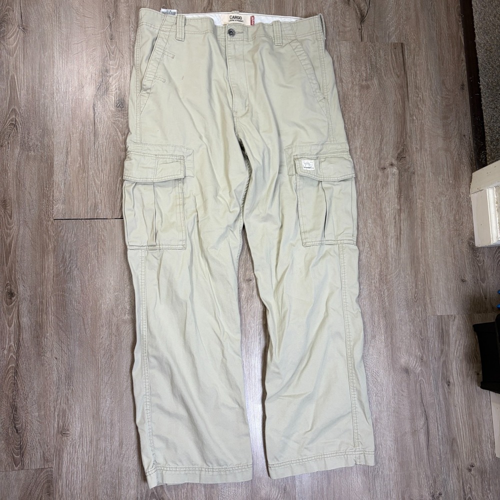 Levis Cargo Pants Loose Straight Mens 36x34 Tan Khaki 100% Cotton